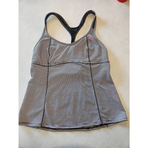 Nike size M Black White Stripe Racerback Swim Tankini Top - Picture 1 of 3